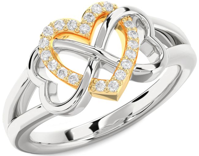 Lab Diamond Gold Silver Heart Infinity Ring