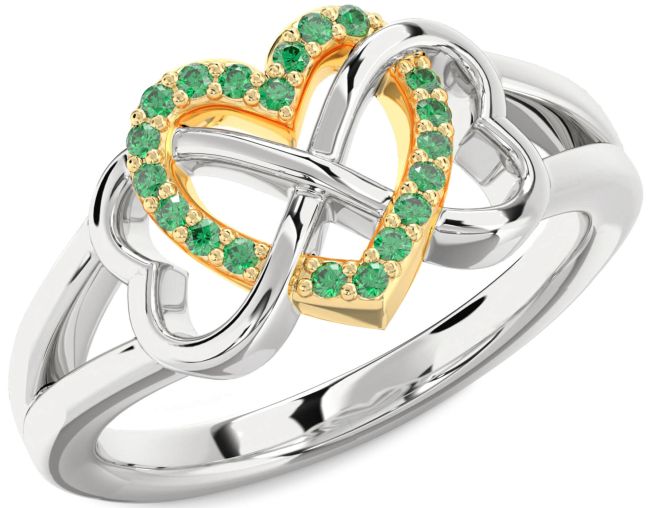 Emerald Platinum & Yellow Gold Heart Infinity Ring