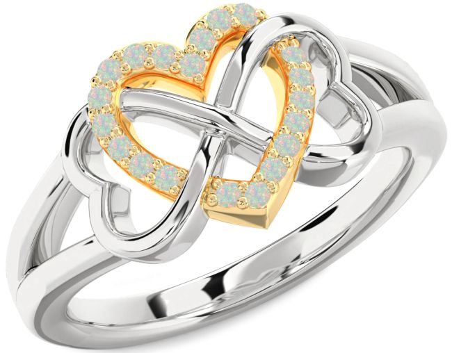 Opal Gold Silver Heart Infinity Ring