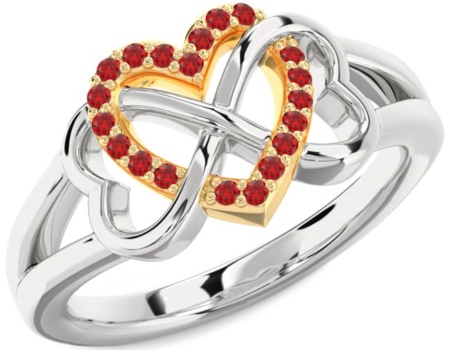 Ruby Gold Silver Heart Infinity Ring