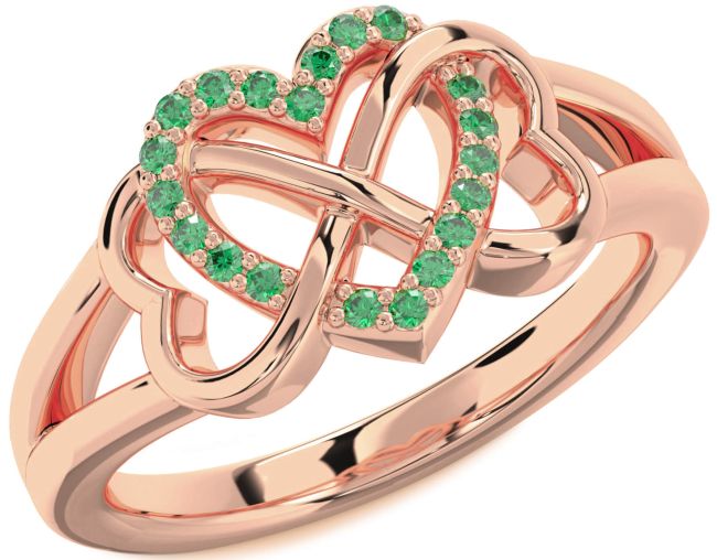 Emerald Rose Gold Silver Heart Infinity Ring