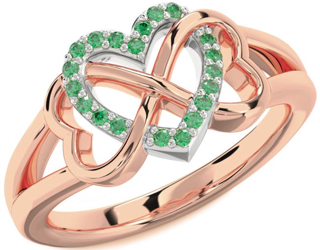 Emerald Rose Gold Silver Heart Infinity Ring