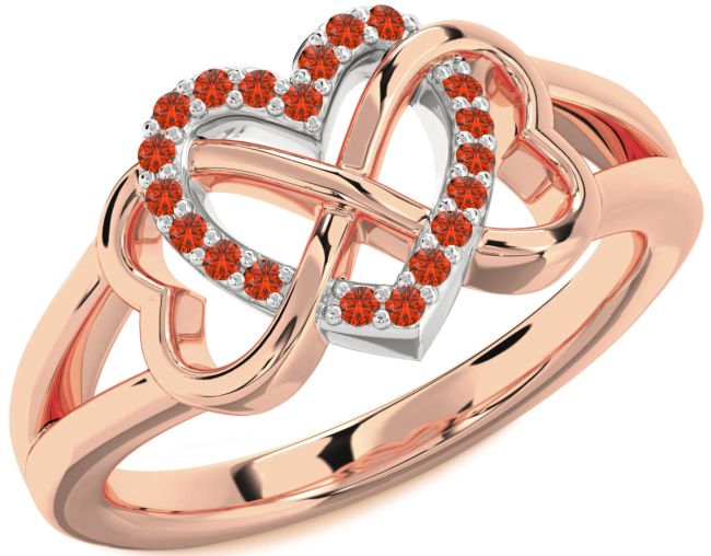 Fire Opal Rose Gold Silver Heart Infinity Ring