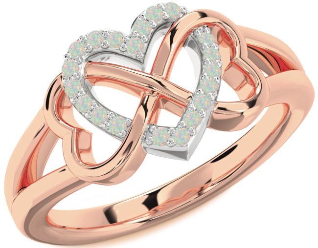 Opal Rose Gold Silver Heart Infinity Ring