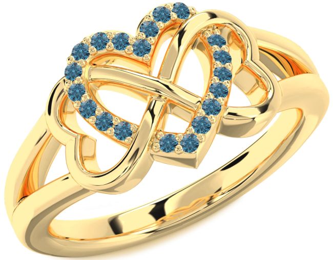 Blue Diamond Gold Heart Infinity Ring