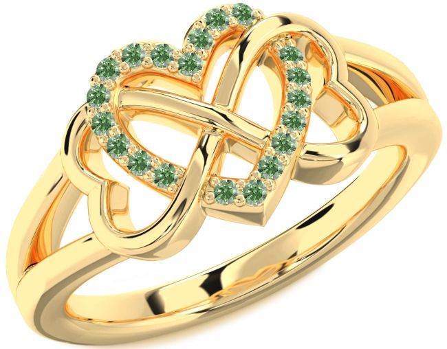 Green Diamond Gold Heart Infinity Ring