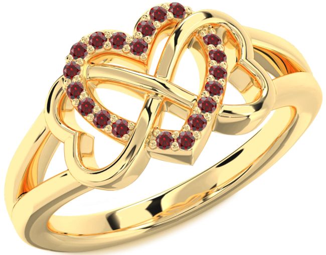 Garnet Gold Heart Infinity Ring