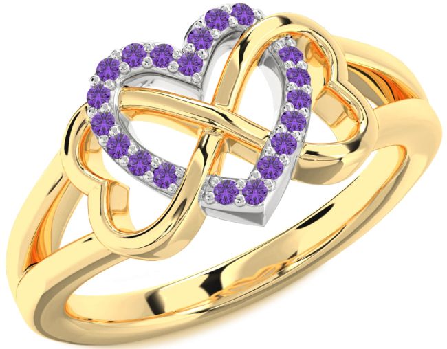 Amethyst Gold Silver Heart Infinity Ring