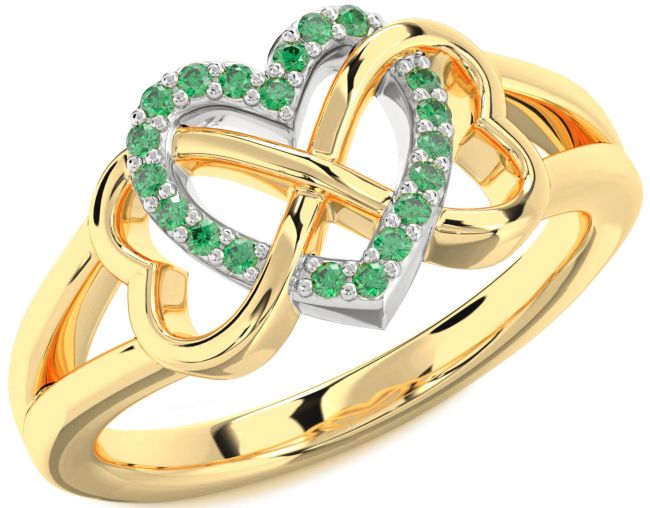 Emerald Gold Silver Heart Infinity Ring