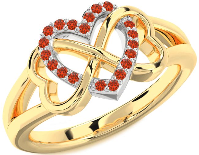 Fire Opal Gold Silver Heart Infinity Ring