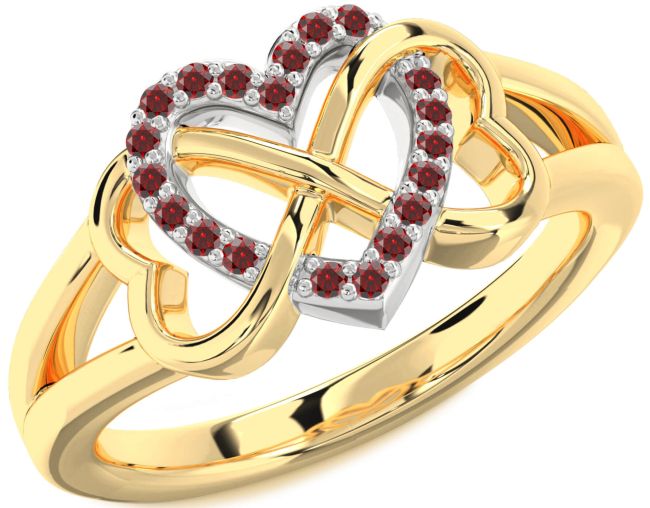 Garnet Gold Silver Heart Infinity Ring