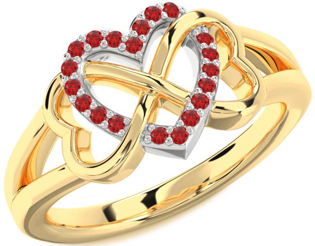 Ruby Gold Silver Heart Infinity Ring