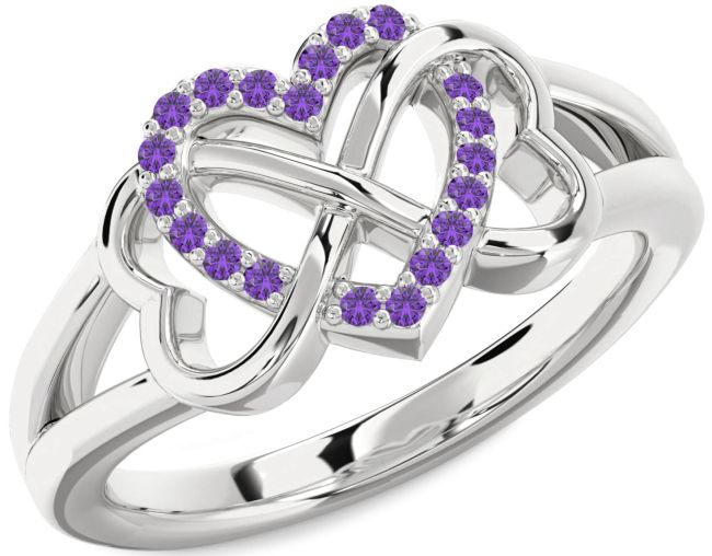 Amethyst Silver Heart Infinity Ring
