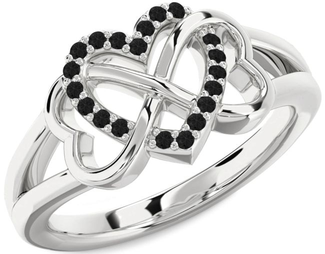 Black Diamond Silver Heart Infinity Ring