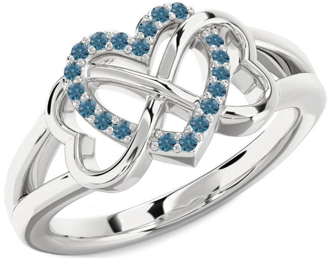 Blue Diamond Silver Heart Infinity Ring