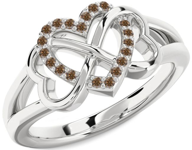Chocolate Brown Diamond Silver Heart Infinity Ring