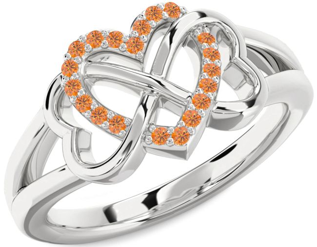 Citrine Silver Heart Infinity Ring