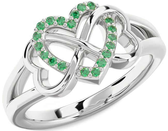Emerald Silver Heart Infinity Ring