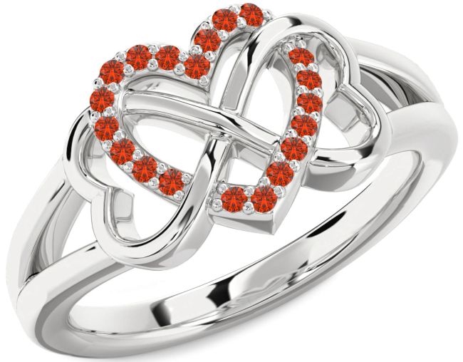 Fire Opal Silver Heart Infinity Ring