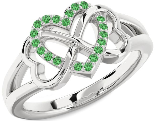 Green Sapphire Silver Heart Infinity Ring