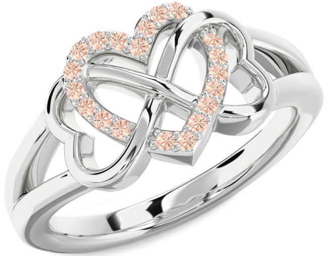 Morganite Silver Heart Infinity Ring