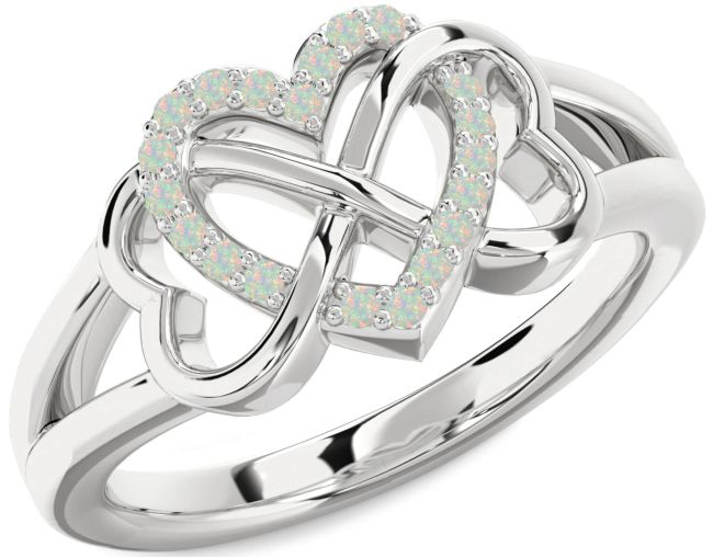 Opal Silver Heart Infinity Ring