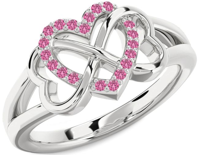 Pink Sapphire Silver Heart Infinity Ring