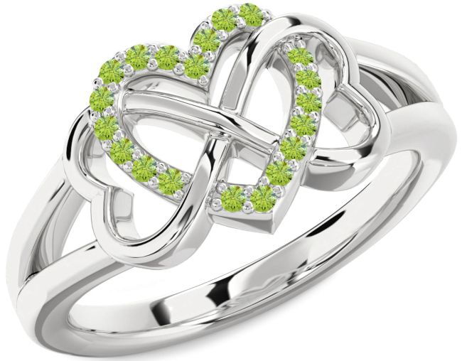 Peridot Silver Heart Infinity Ring