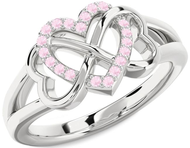 Rose Quartz Silver Heart Infinity Ring