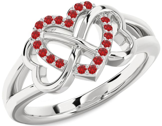 Ruby Silver Heart Infinity Ring