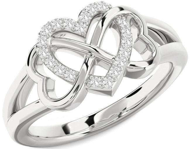 White Sapphire Silver Heart Infinity Ring