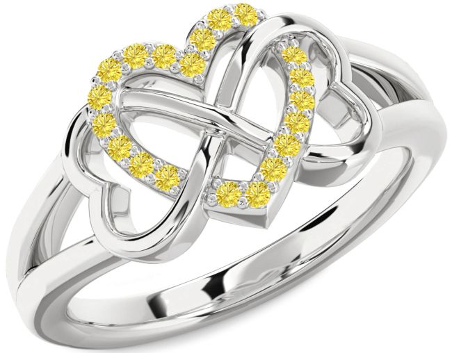 Yellow Diamond Silver Heart Infinity Ring