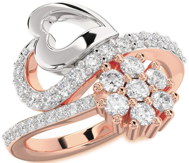 Diamond White Rose Gold Heart Flower Promise Ring