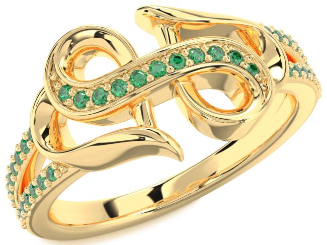 Emerald Gold Silver Heart Ring