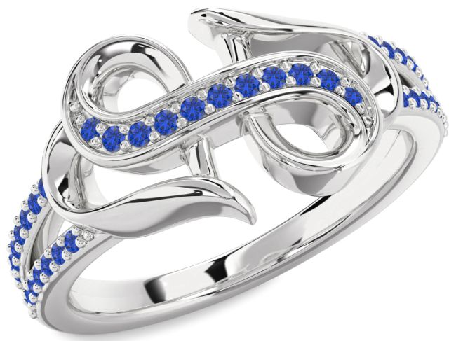 Blue Sapphire Silver Heart Ring