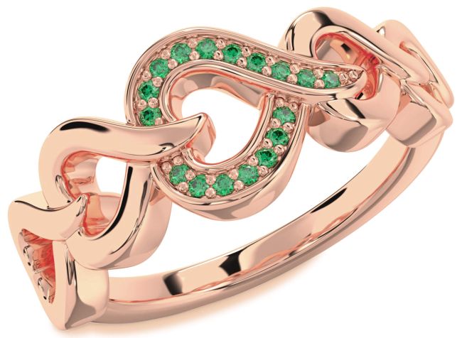 Emerald Rose Gold Silver Heart Ring