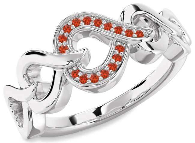 Fire Opal Platinum Heart Ring
