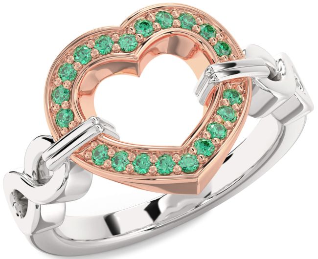 Emerald Rose Gold Silver Heart Infinity Ring