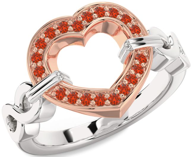 Fire Opal Rose Gold Silver Heart Infinity Ring