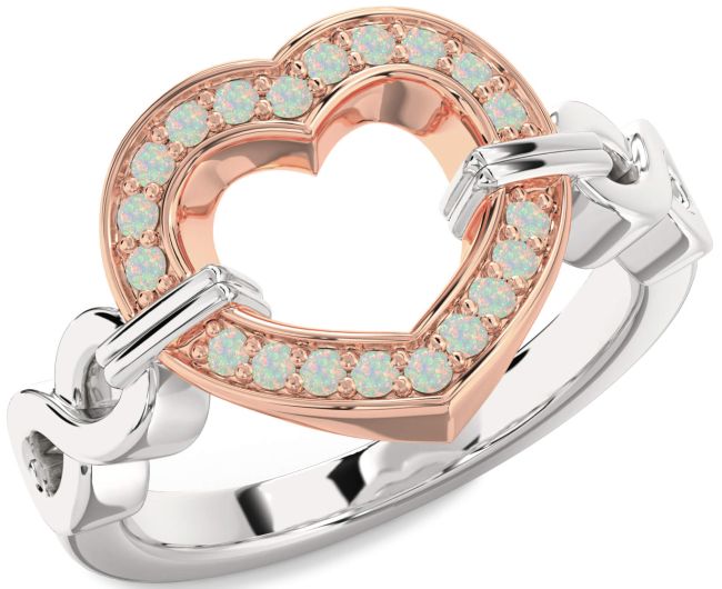 Opal Rose Gold Silver Heart Infinity Ring