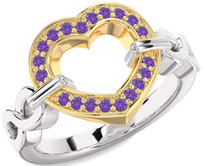 Amethyst Gold Silver Heart Infinity Ring