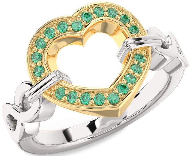 Emerald Gold Silver Heart Infinity Ring