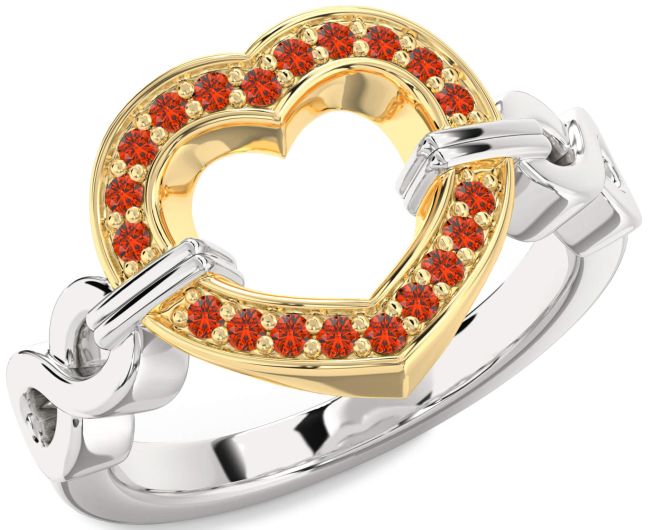 Fire Opal Gold Silver Heart Infinity Ring