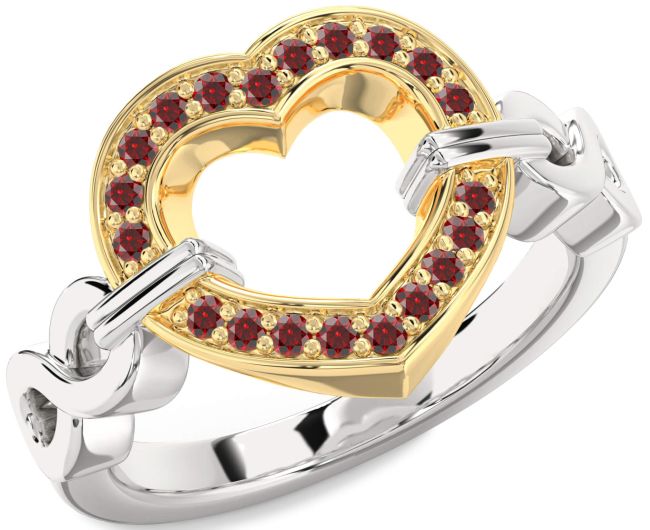Garnet Gold Silver Heart Infinity Ring