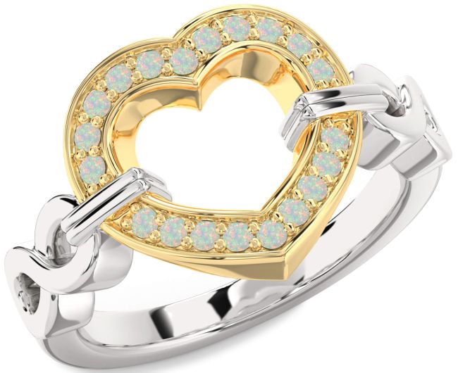 Opal Gold Silver Heart Infinity Ring