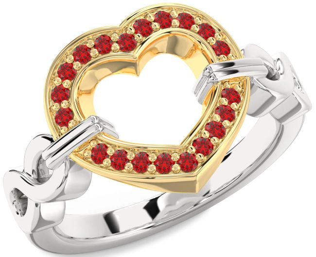 Ruby Gold Silver Heart Infinity Ring