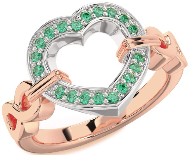 Emerald Rose Gold Silver Heart Infinity Ring