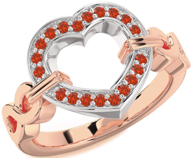 Fire Opal Rose Gold Silver Heart Infinity Ring