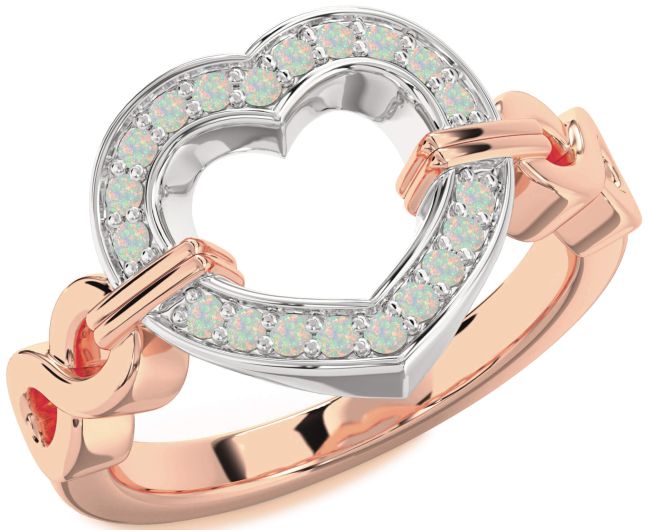 Opal Rose Gold Silver Heart Infinity Ring