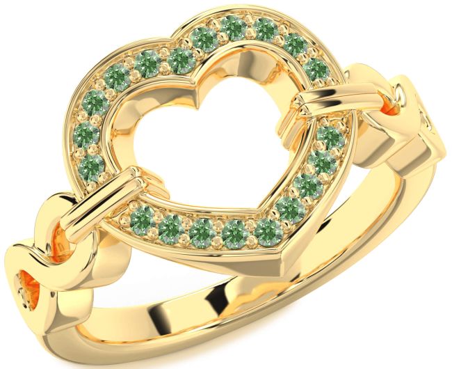 Green Diamond Gold Heart Infinity Ring